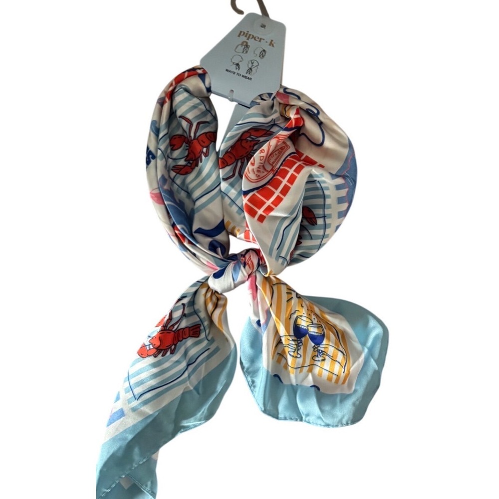 Piper K Nautical Coastal Beach Summer Scarf Sardines Lobster‎ Dolphin Prints NWT